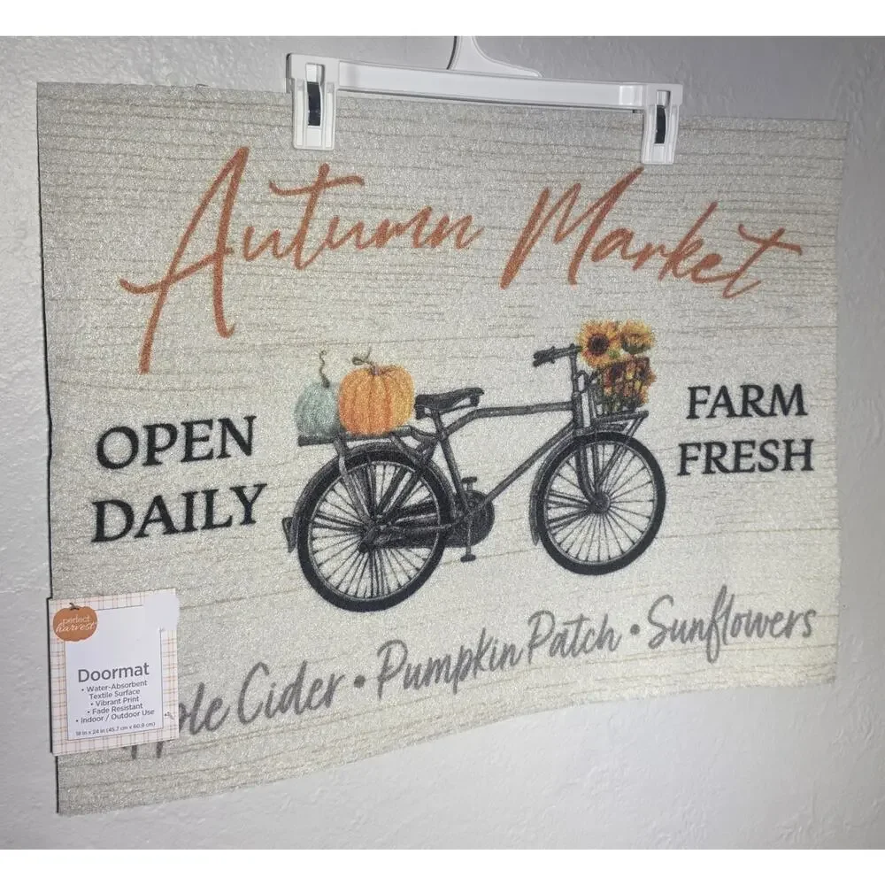 New Fall Autumn Market Door Mat~18” X 24”~Indoor Outdoor Bicycle Pumpkins